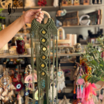 Boho Macrame Wall Hanging with Gold Coin Accents